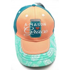 AMASON GRACE / CHERISHED GIRL peach / green adjustable cap / hat  mason jar  eb-30996723